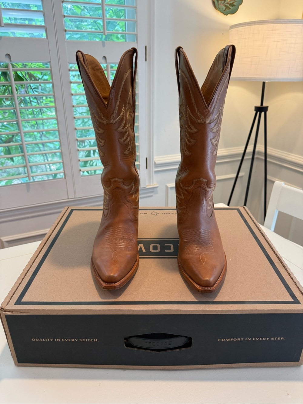 Tecovas Annie Brown Leather Western Heeled Boots - 8.5 B Bovine Caramel - Picture 3 of 16